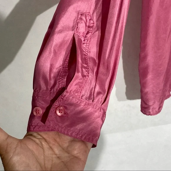 The Limited 100% Silk Pink Button Down Long Sleeve Blouse Medium - Picture 5 of 11